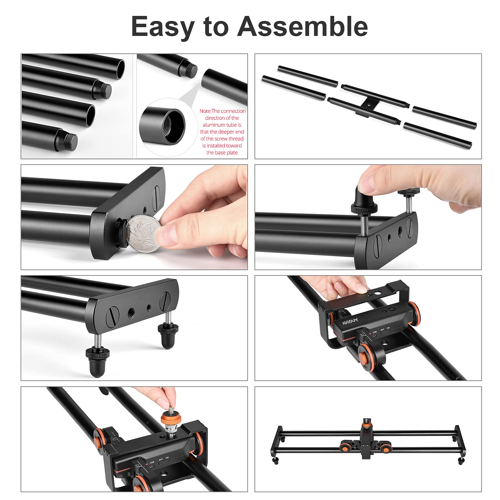 Camera o Dolly Slider Kit avec 3 roues Auto Dolly Car 3 vitesses réglables + 60cm / 23.6in Track Rail Camera Slider + Adaptateur rotule flexible avec télécommande pour caméscope