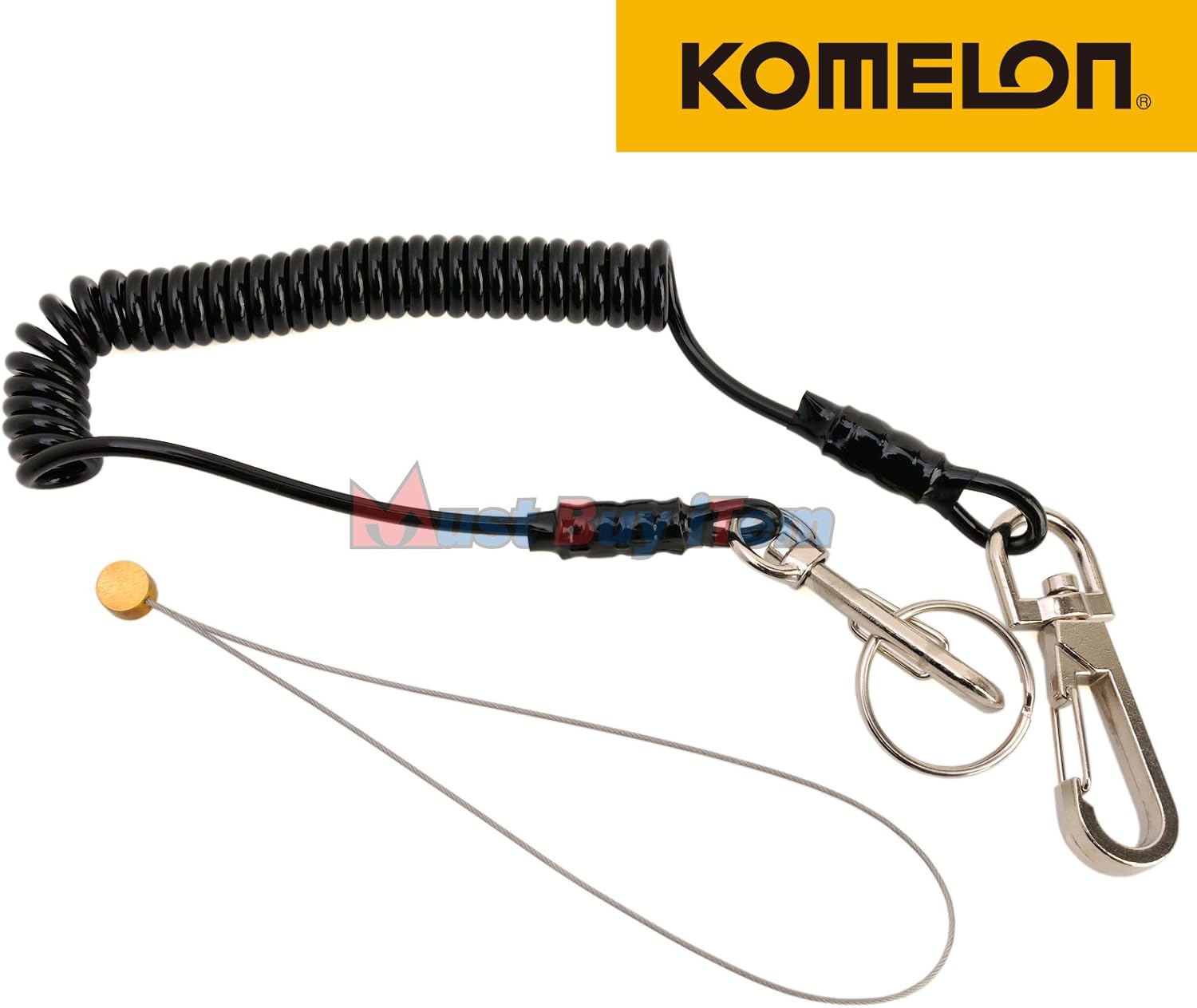 Komelon Safety Code Fall Arrest Restraint Ropes Lanyards Tools Protection Coil Clip Carabina Key Chain (Black) - - 