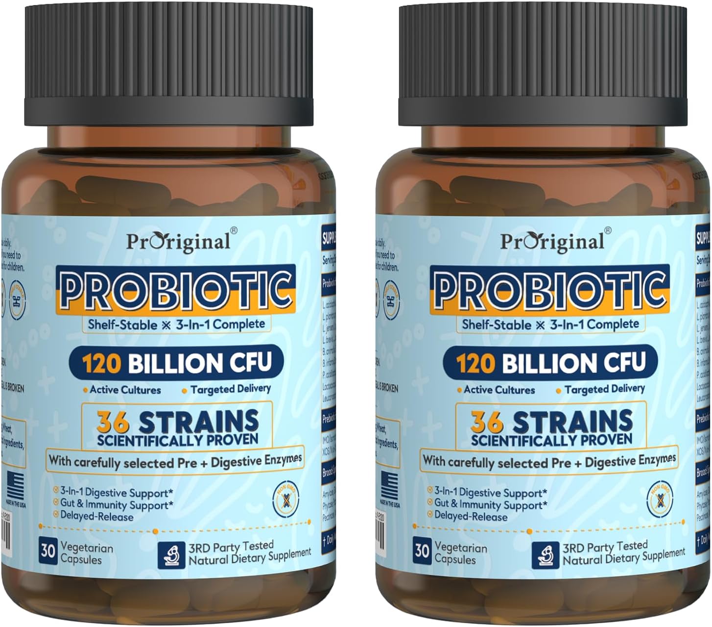 Probiotics for Women & Men 120 Billion CFU with 36 Probiotic Strains for Digestive Health and Gut Health, Delayed Release Capsules, Stomach Acid Resistant, No Need for Refrigeration 30 Capsules