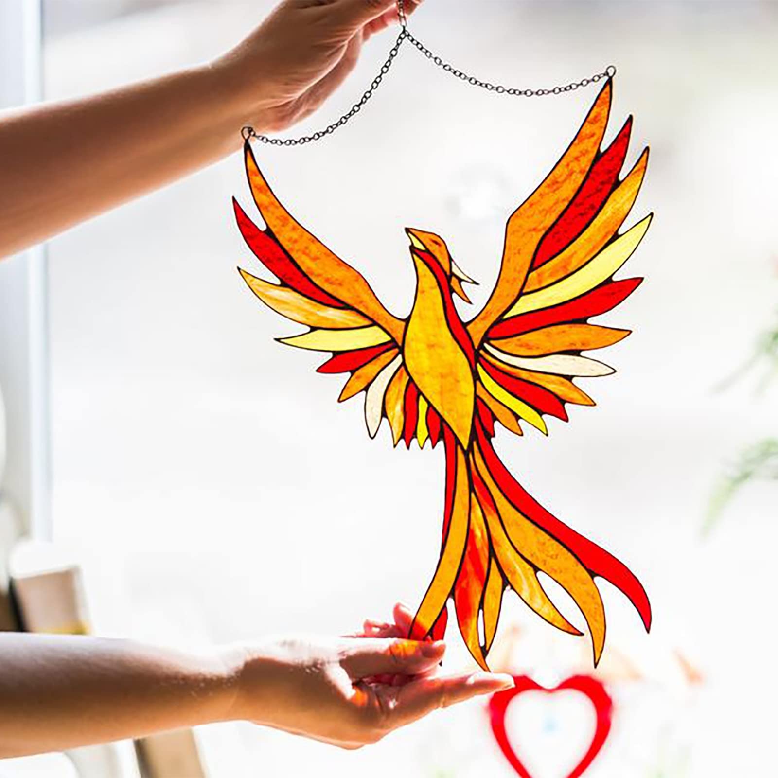 LMNUY Stained Glass Window Hangings Panel Mini Stained Phoenix Glass Window Hangings Acrylic Wall Hanging Birds Decor Room Accessories Decor Suncatchers (Color : AS Show)