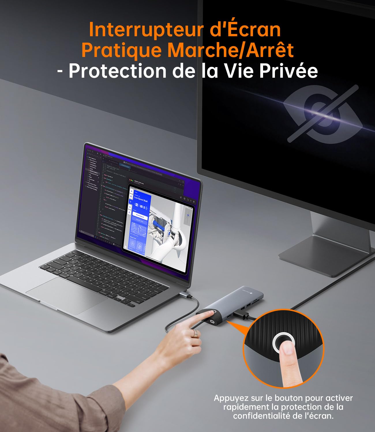 NOVOO Potrójny wyświetlacz stacji dokującej 15 w 1, stacja dokująca USB-C, przycisk włączania/wyłączania, HDMI 4K@60 Hz, USB-C/A 10 Gbps, VGA, 100 PD, SD/TF Multiport Dock dla MacBook Pro Air iPad