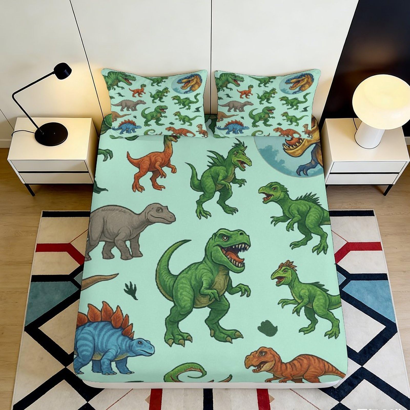 Jqzkxnhpbr Style-4 3D Printed Dinosaur Fitted Sheet Microfiber Soft Anti-Slip Jurassic Bed Cover For Bedroom Dorm Mattress Decor 90X200x25cm