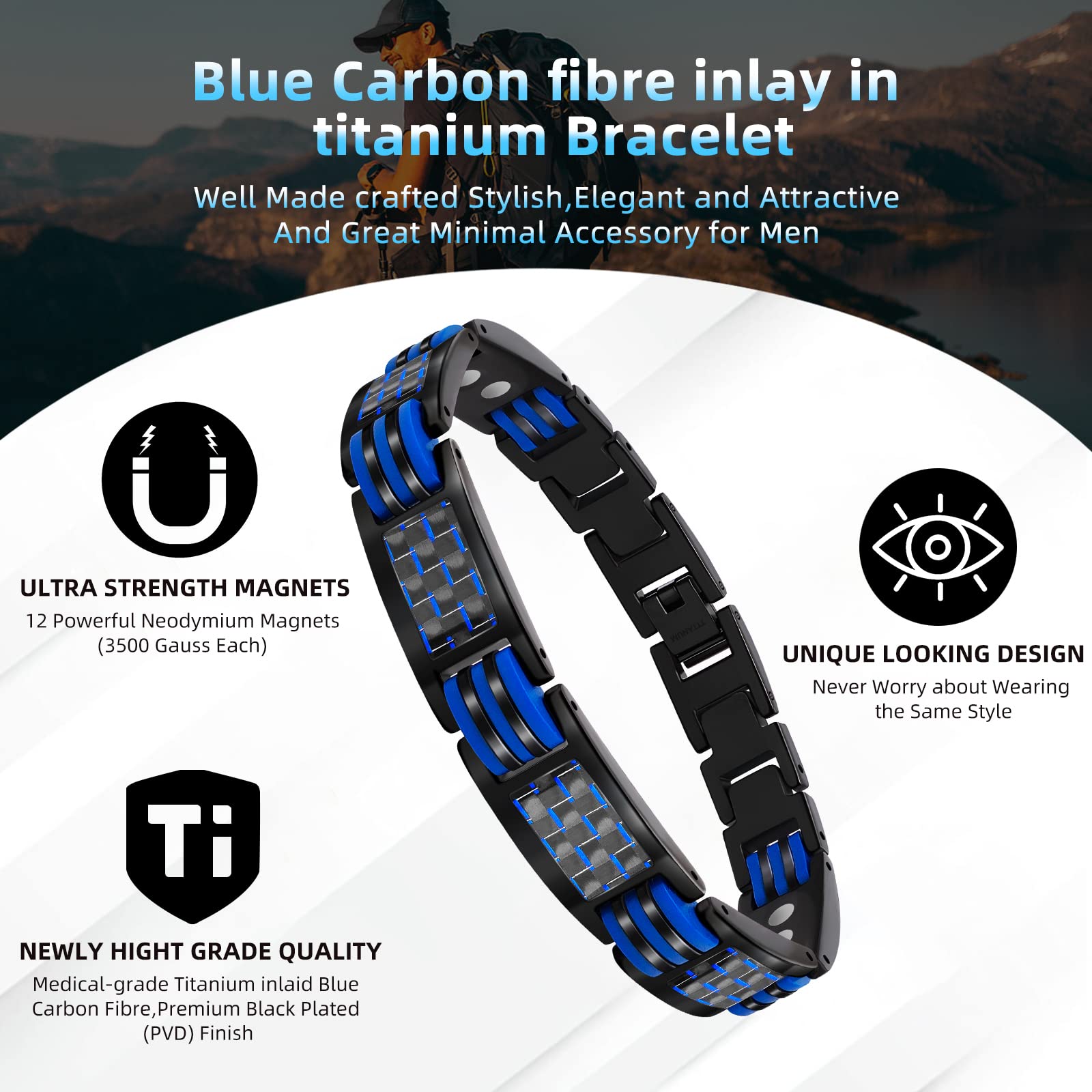 JEROOT Magnetisches Armband aus Titan, Magnetarmband für Herren, inkl. Werkzeug zum Entfernen