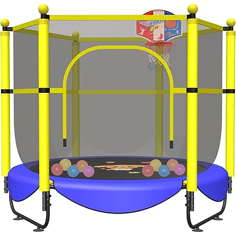 6 Ft Outdoor Trampoline for Kids with Basketball Hoop and Safety Net