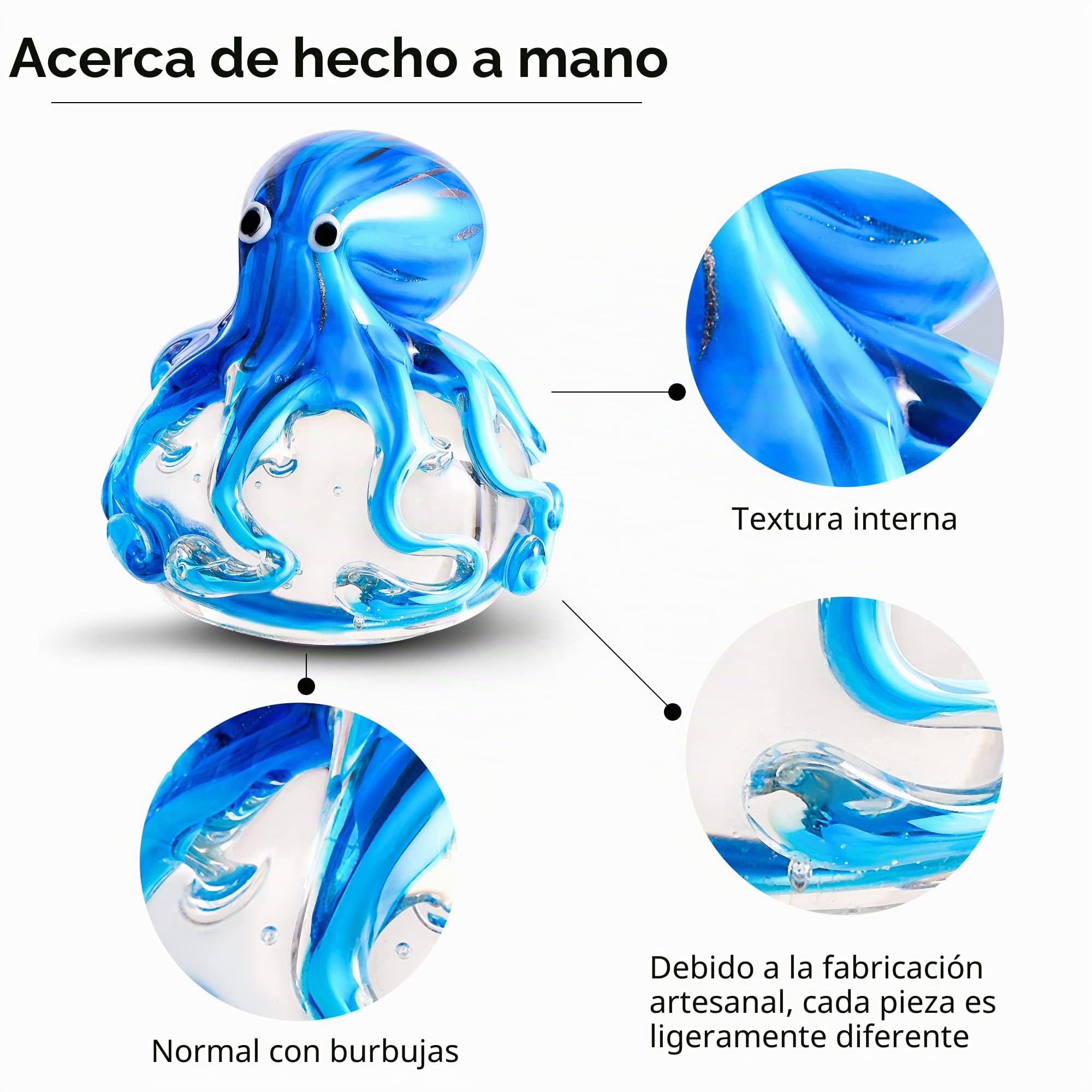 EUSTUMA Figura decorativa de pulpo de vidrio soplado a mano, adorno de animales marinos para acuario de pecera, colección de animales marinos para regalo de cumpleaños, pisapapeles de cristal para