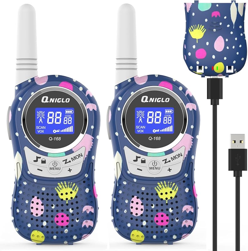 Walkie Talkies Qniglo para niños, Walkie Talkie recargable para niños de camuflaje de 22 canales