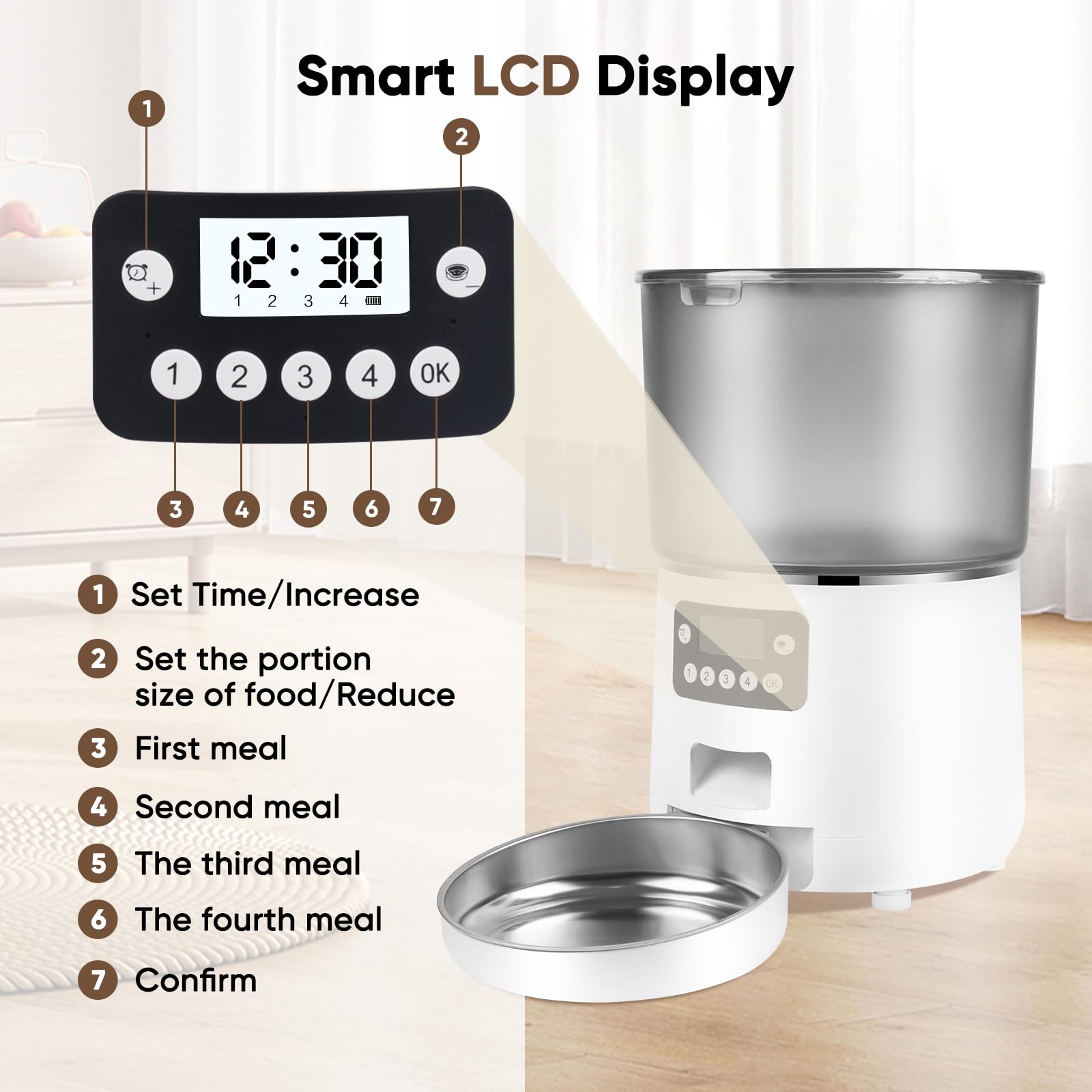 Anykuu 4 L Comedero Automático para Gatos Dispensador de Comida para Perros comedero Gato automatico con Temporizador 1-4 Comidas al Día/1-9 Porciones por Comida para Mascotas Pequeñas y Medianas