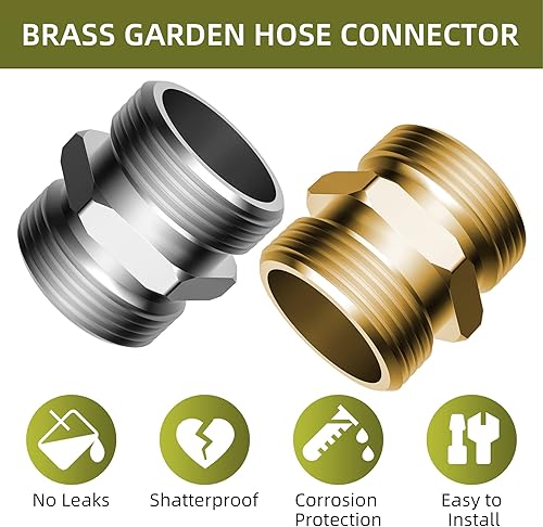 Miniatura 5 de Paquete de 2 adaptadores de manguera de jardín de latón macizo, todos los conectores de manguera de agua Matal, 34 pulgadas GHT macho a macho,