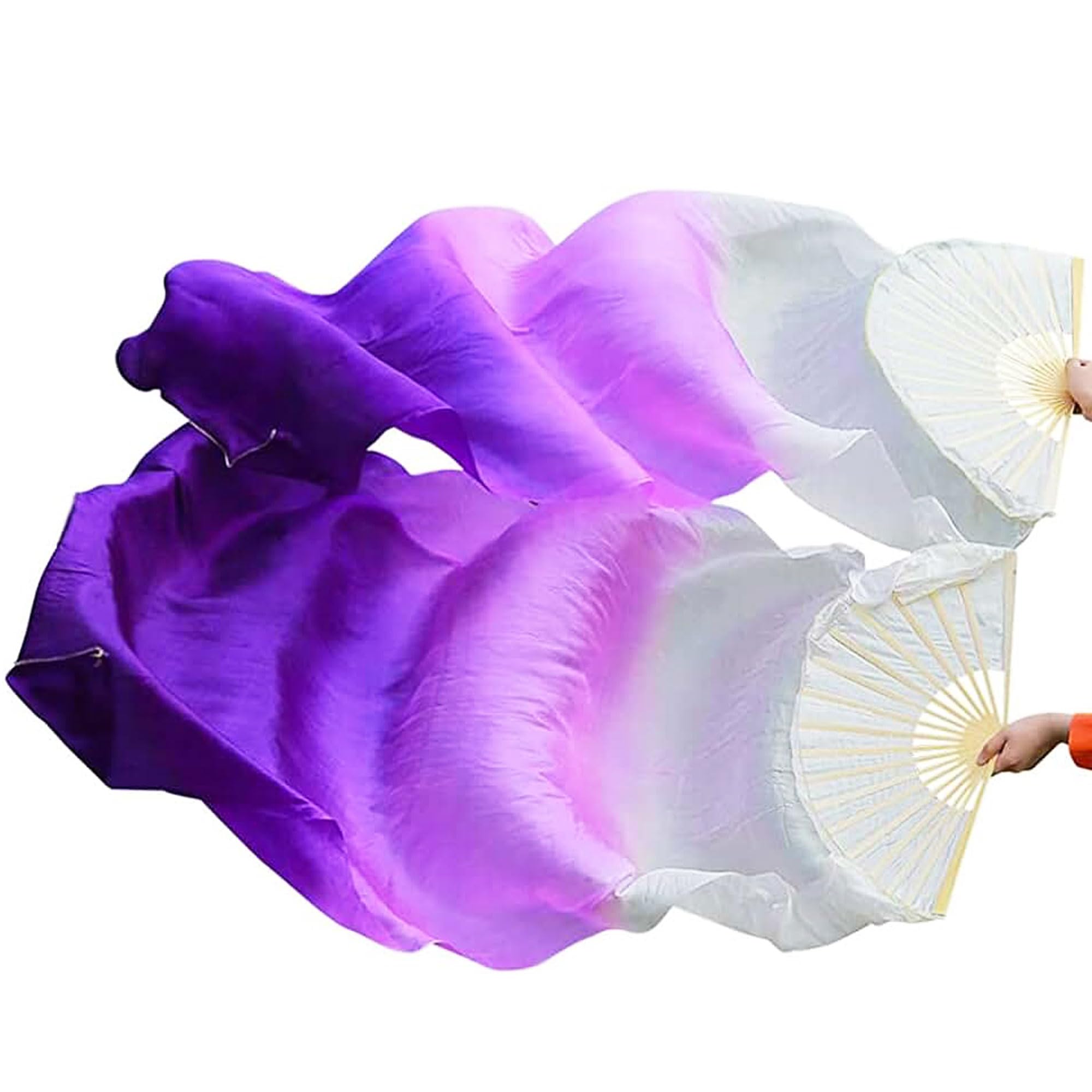 Hayaww 1 Pair of Fan Veils Belly Dance Long Compartments Belly Dance Fans Veil Bamboo Fan Veil Belly Dance Veil Long Bamboo Fan for Dancing, 1.8 m, for Performances, Rehearsals, Gradient Purple,