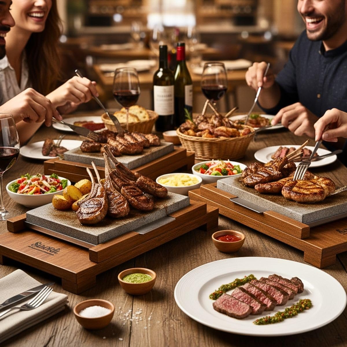 Pierre à viande personnalisée de 20 x 20 cm promo de 4 unités plus élévateur