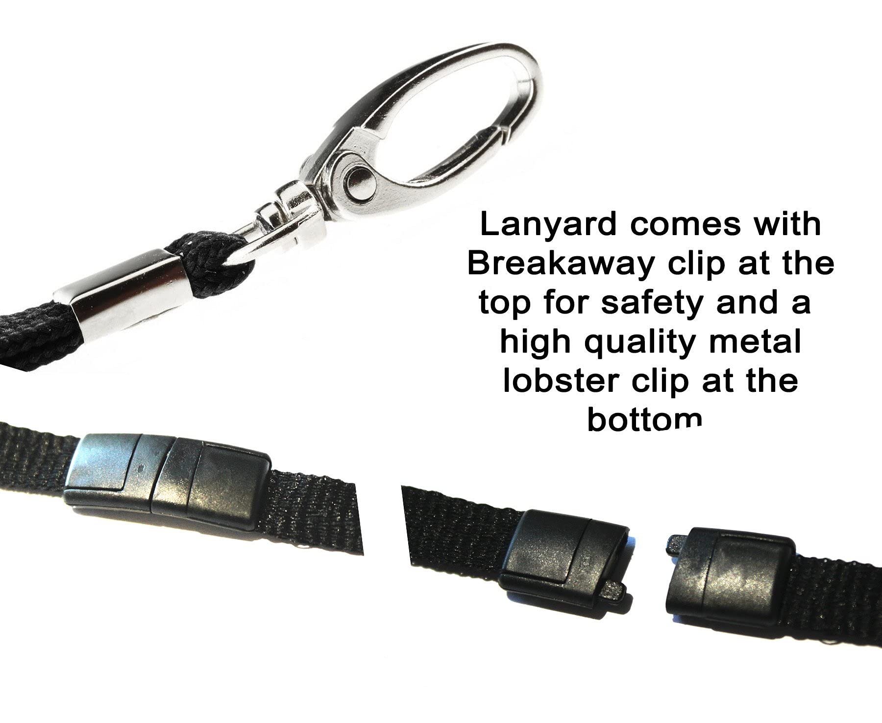 Black Lanyard Neck Strap Lanyards with Metal Lobster Clip and Safety Breakway for ID Card Holder (5X Lanyards) - Image 3