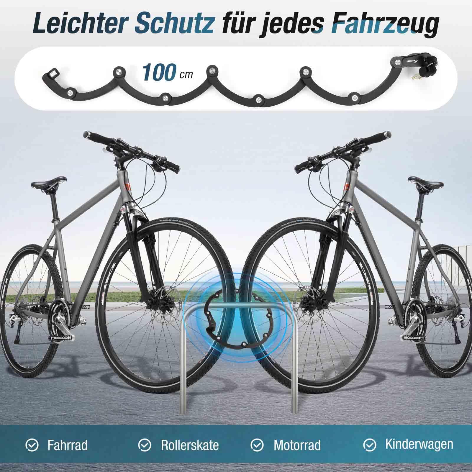 toptrek Antivol pliable vélo et moto - 100 cm de long - Avec support - Robuste - Peut supporter jusqu'à 1,5 tonnes de force de traction - Pour vélo électrique, trottinette, VTT et vélo de route