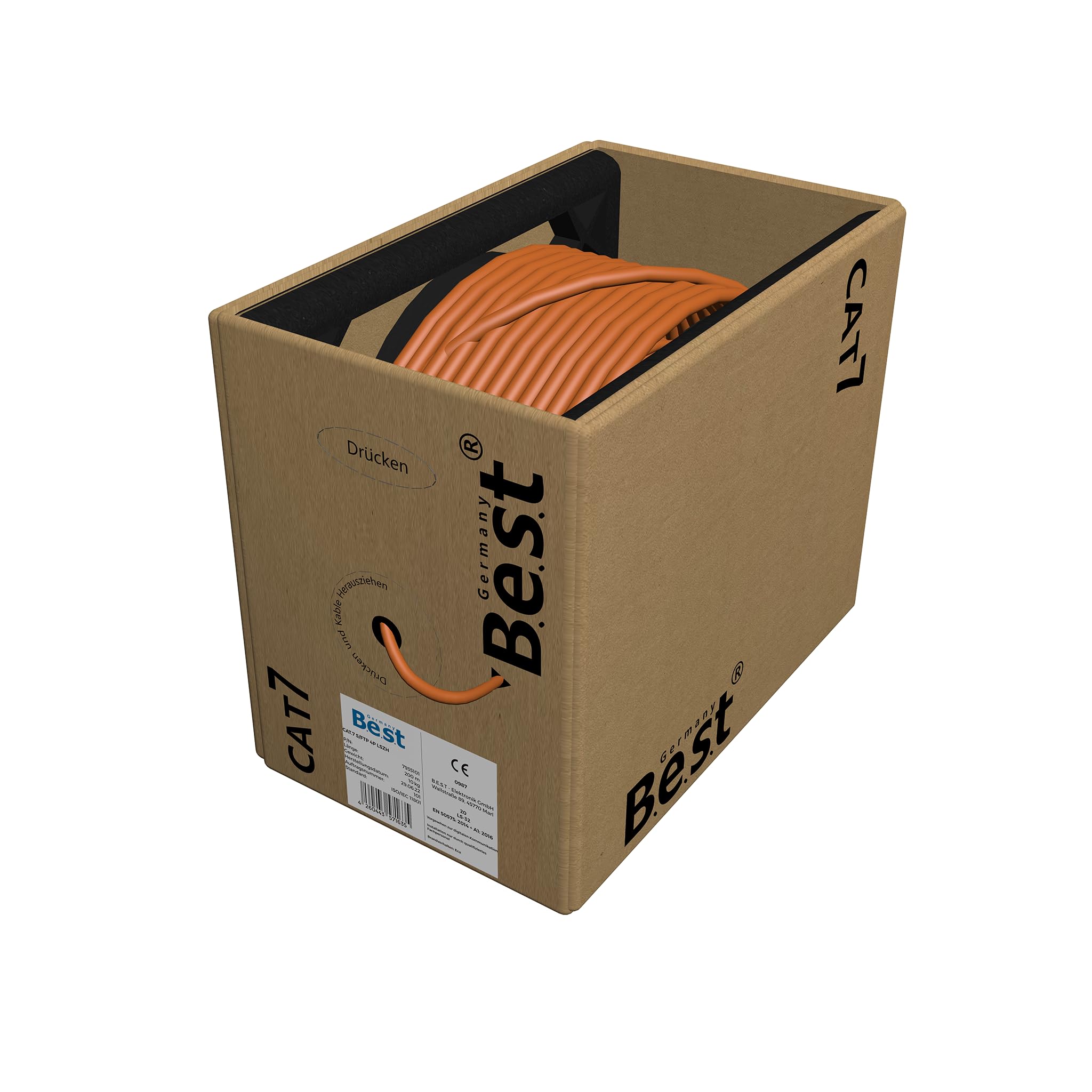 Germany B.e.s.t Cavo di rete LAN CAT 7 200 m - rame puro 10 Gbps compatibile PoE+, LSZH, cavo dati per installazione Internet ad alta velocità