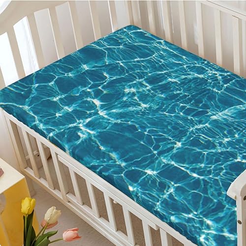 Miniatura 3 de Sábanas bajeras ajustables para cuna pequeña con temática oceánica, sábanas portátiles para cuna para niño o niña, 24 x 38 pulgadas, turquesa