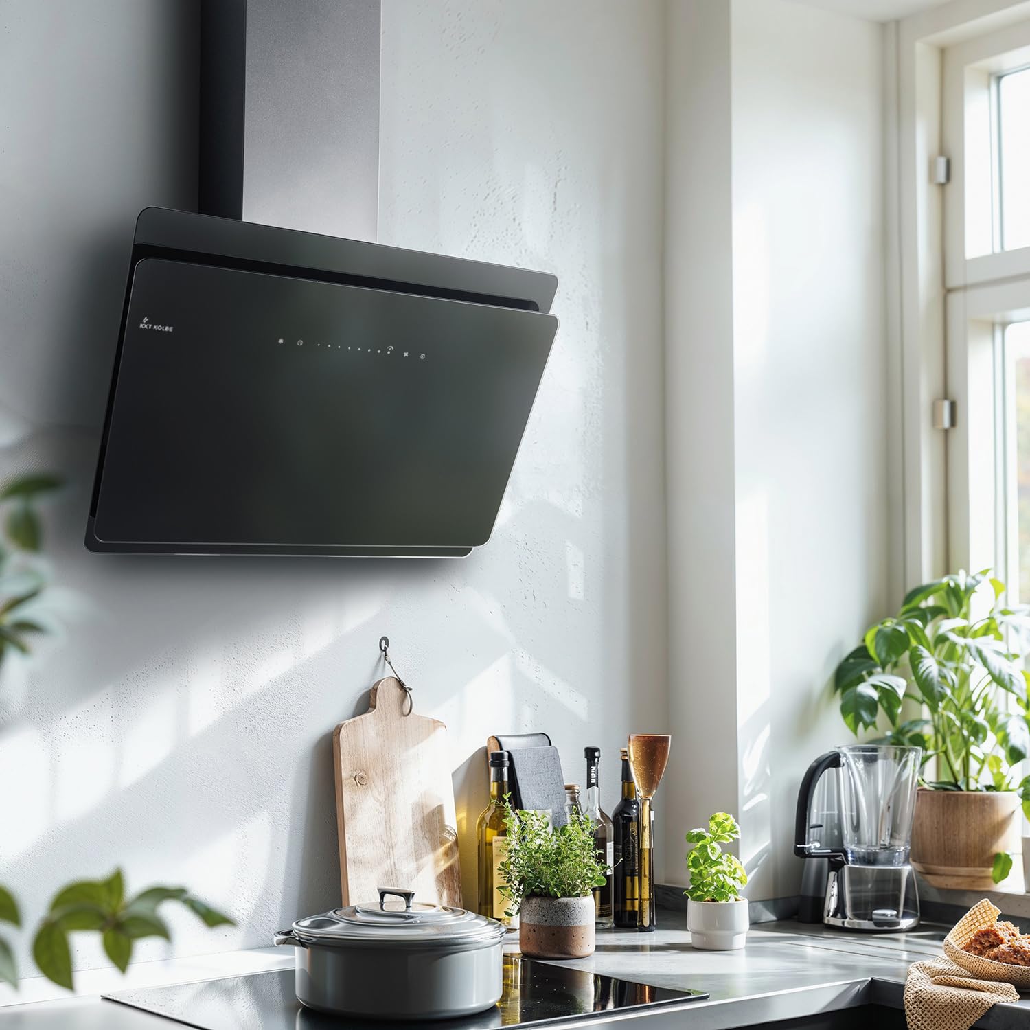 KKT KOLBE Dunstabzugshaube 60 cm 782 cbm/h Umluft Abluft Kopffrei Wandhaube Schräghaube Schwarz Glas SensorTouch LED-Beleuchtung
