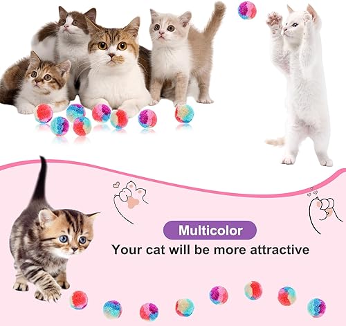 Miniatura 3 de 30 bolas de pompones para gatos, bolas suaves para gatos, juguete interactivo colorido arco iris para interiores, gatitos, entrenamiento, ejercicio,