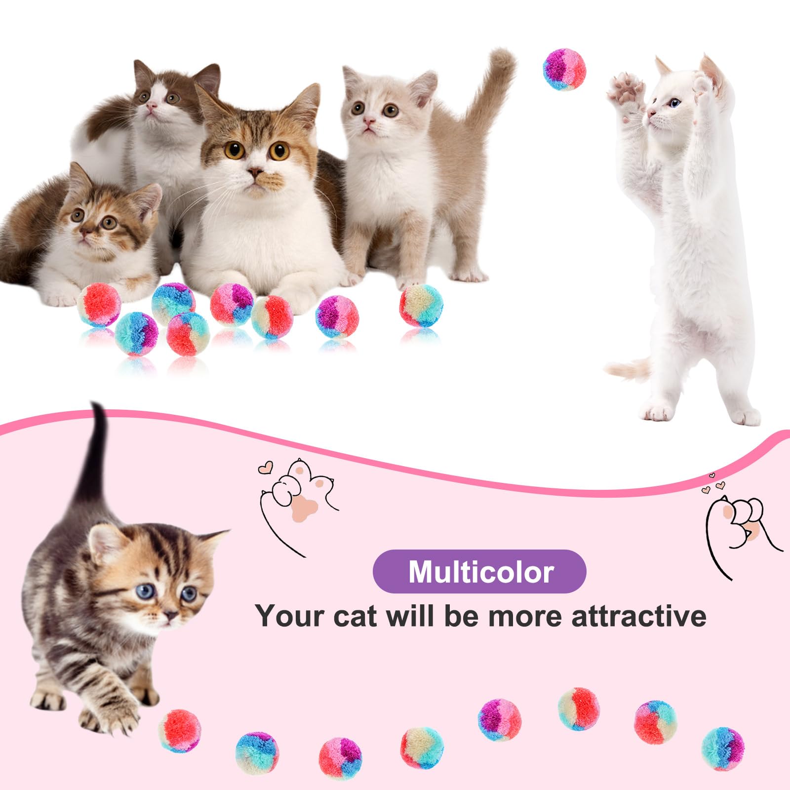 Bremorou Cat Toys Balls 30 Pcs Pom Pom Balls Soft Plush Cat Ball Fuzzy Kitty Colorful Interactive Rainbow Toy Balls For Indoor Cats & Kittens Training Playing Exercising 1.2 Inches - Image 3