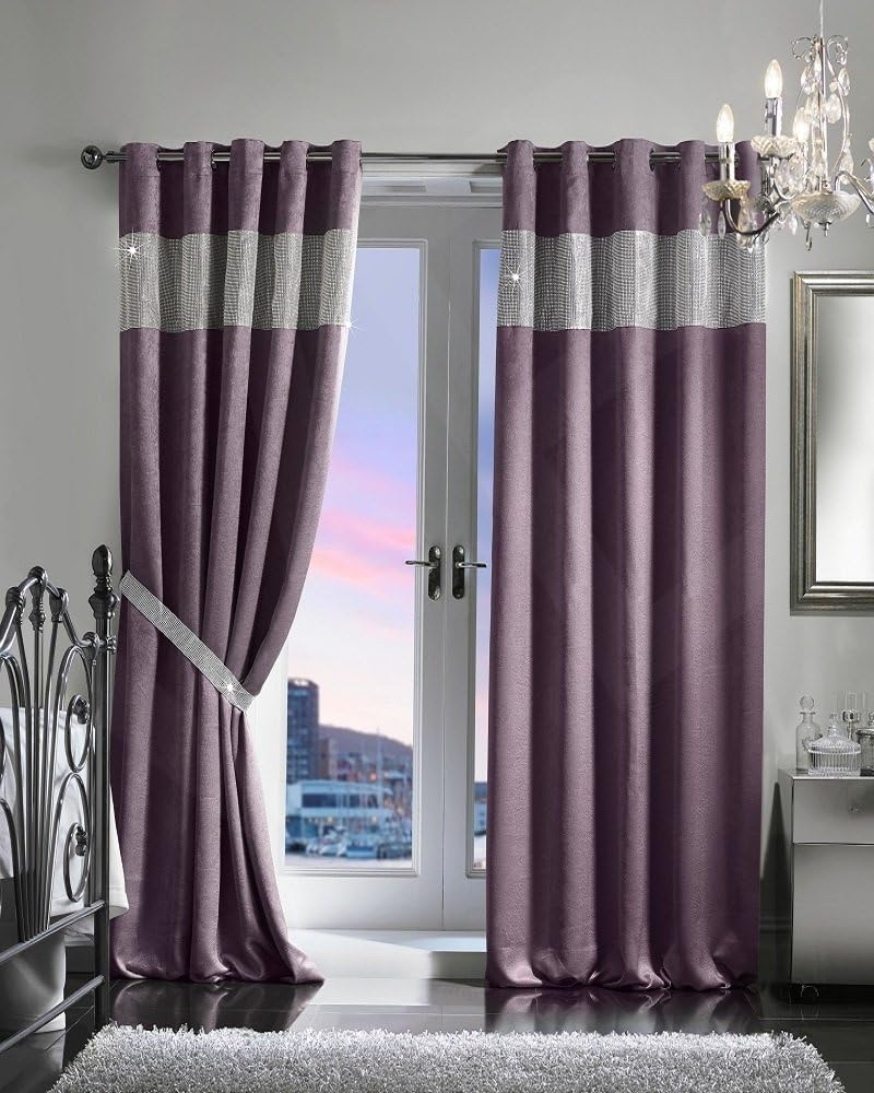 viceroy bedding VELVET STYLE DIAMANTE THERMAL BLACKOUT Eyelet Ring Top Door Curtain Including