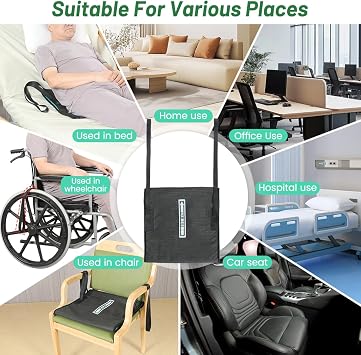 One Way Tubular Slide Seat Cushion with Handles - Non-Slip Fall Prevention Pad for Elderly/Disabled Use on Any Wheelchair, Chair, or Bed, 17x17 (Black, One Size with Handles)