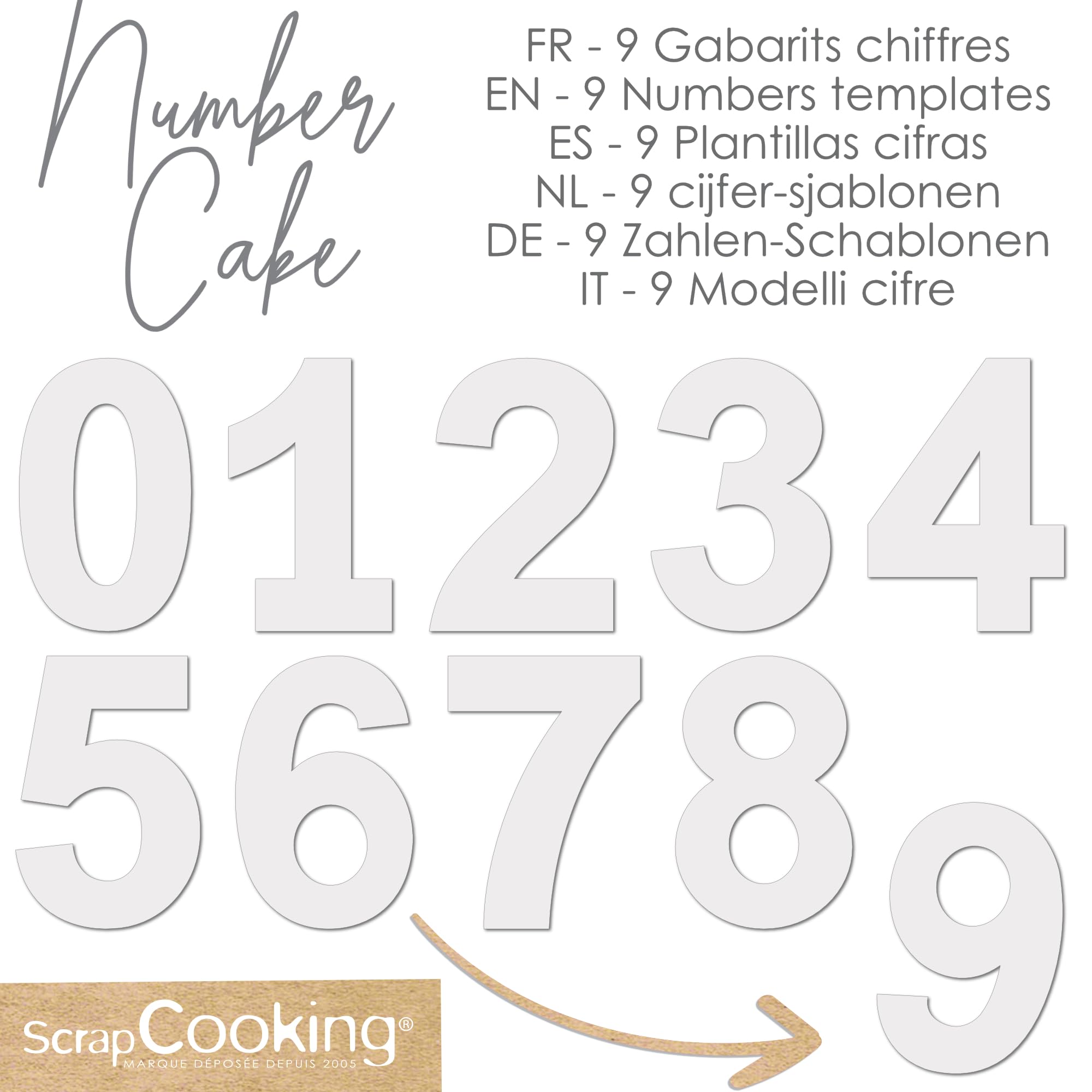 Scrap Cooking - Number Cake Moulds Kit - Numbers 0 to 9 - Height 28 cm / 11 inches - Baking Accessories Templates - Cake in The Shape of Numbers Dessert Birthday - with Recipes - 3927