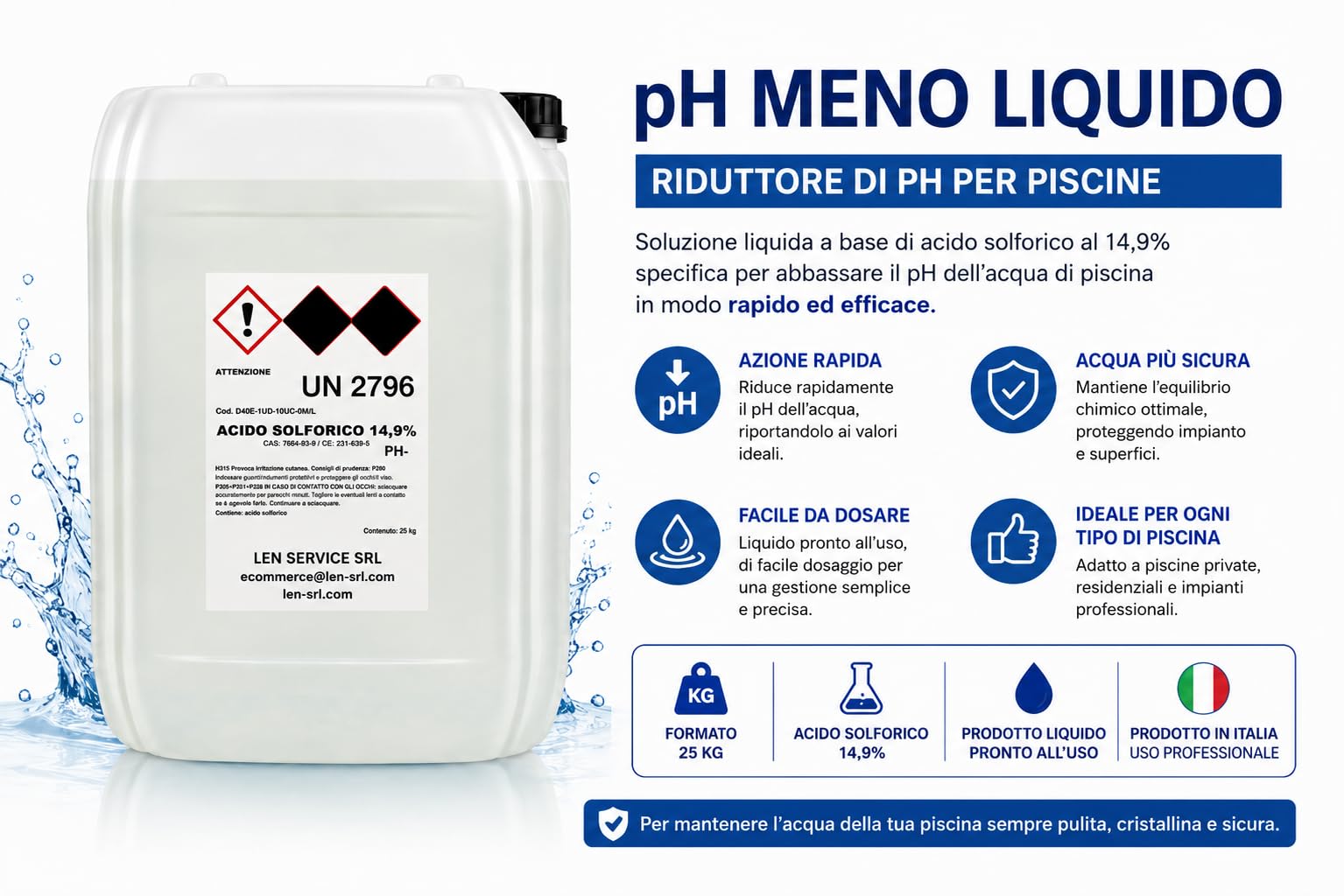 pH Meno Liquido Piscina 25 kg – Correttore Riduttore pH Acqua