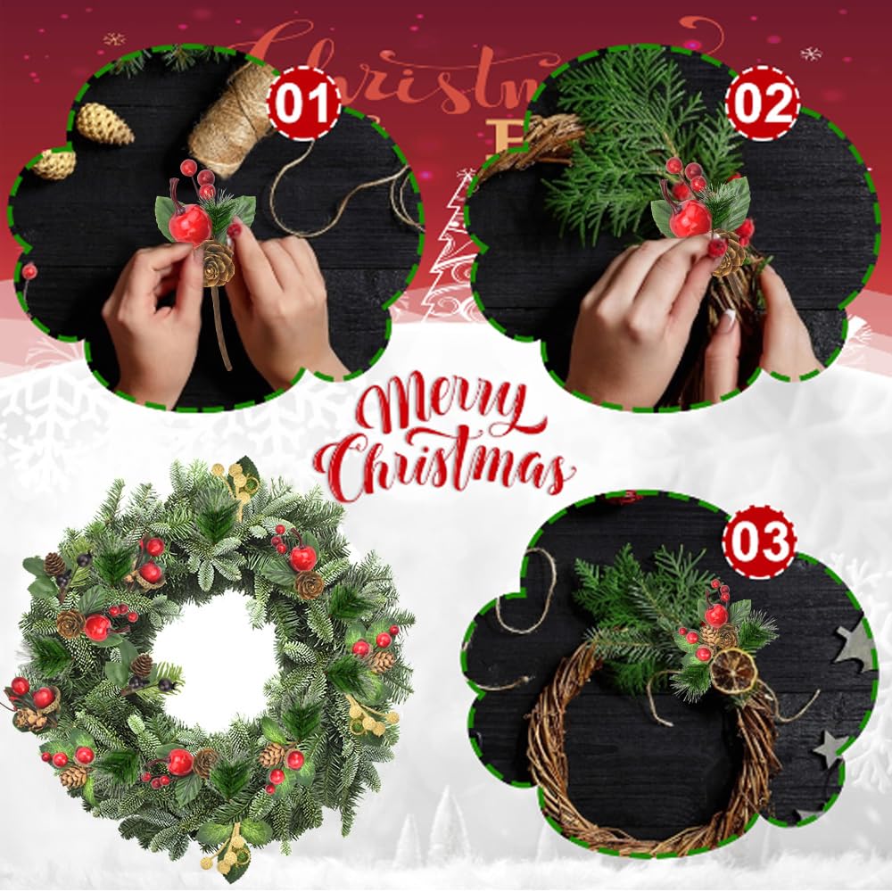 20 Pezzi Di Bacche Di Natale Artificiali, Rami Di Pino Artificiali, Aghi Di Pino, Pigne E Bacche Per Decorazioni Da Tavolo Per Feste Di Natale Decorazioni Natalizie 84651920