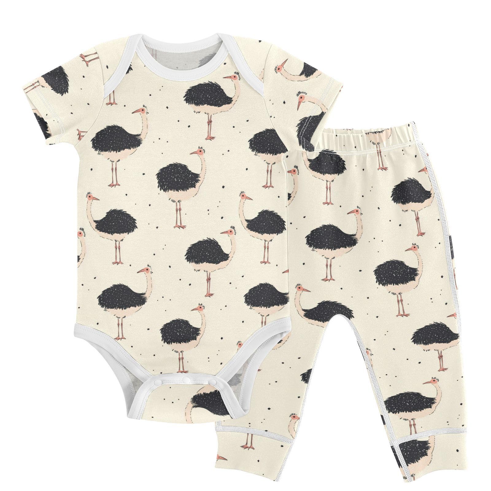 vvfelixl Baby Layette Sets Clothes,Cartoon Cute Ostriches Baby Bodysuits Set,Unisex Babys Pants Sets Short Sleeve 12-18M