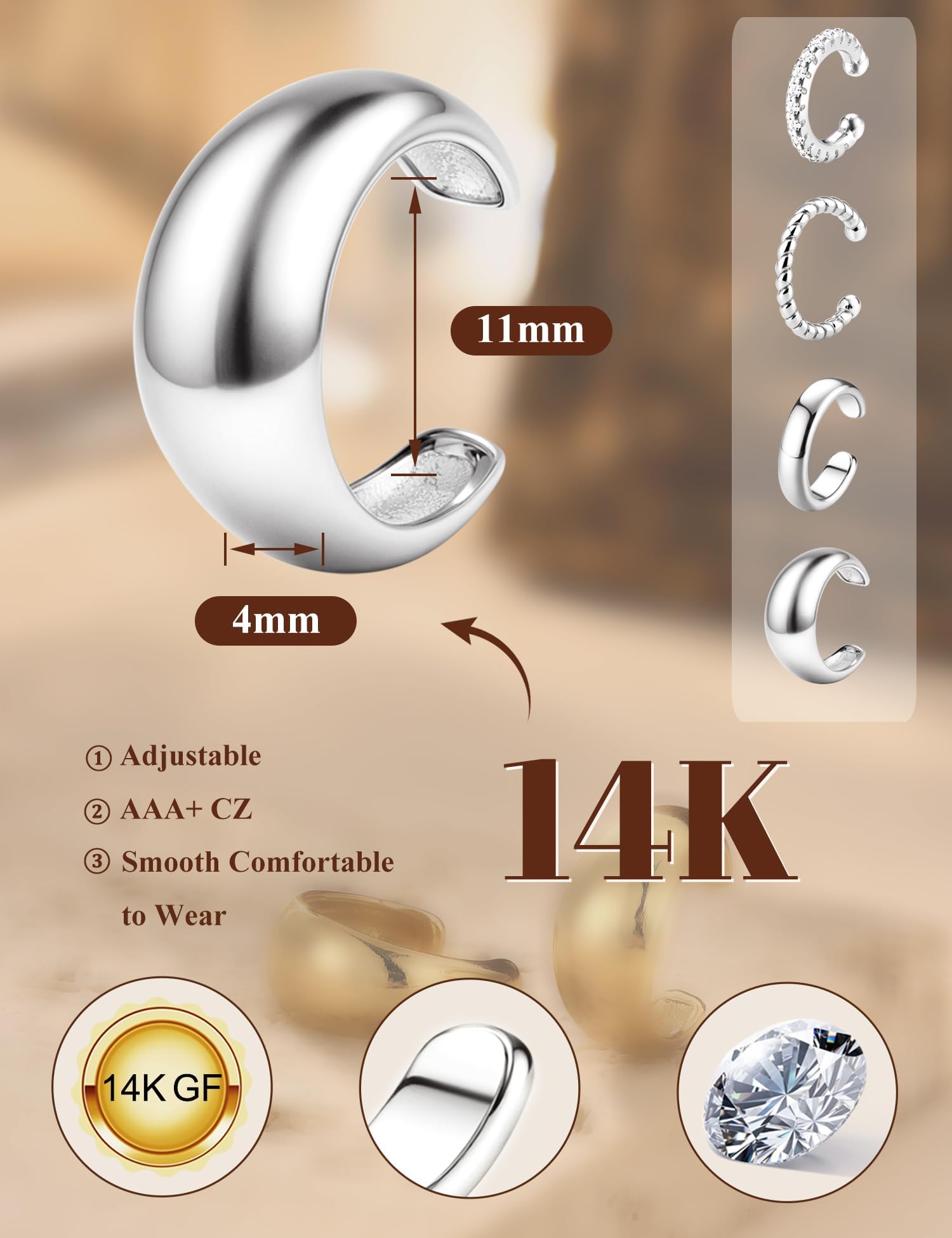 Morfetto Ear Cuff Orecchini Senza Buco Donna - 4 Paia Ipoallergenici Orecchini Clip Placcate Oro 14K | Non Ossidano, Earcuff per Cartilagine e per Chi Non Ha i Buchi