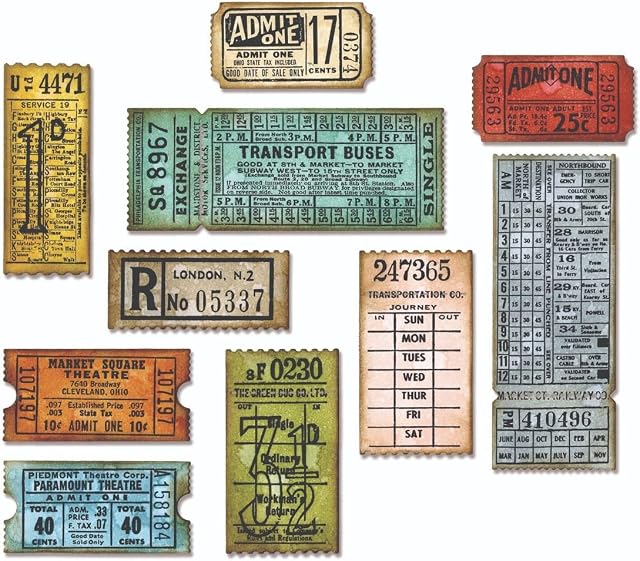 Sizzix Thinlits Pack of 6 Ticket Booth Die Set, Carbon Steel, Multi-Colour, 19.1 x 14.4 x 0.4 cm