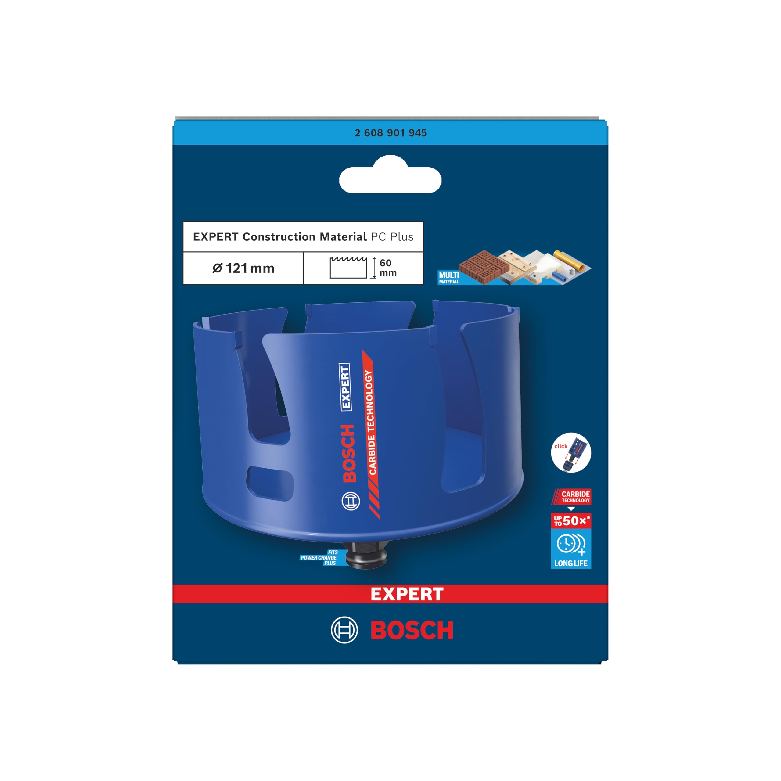 Bosch 1x Otwornica EXPERT Construction Material PC Plus (do Miękkie drewno, Płyta wiórowa, Ø 121 mm, Professional Akcesoria Wiertarki)