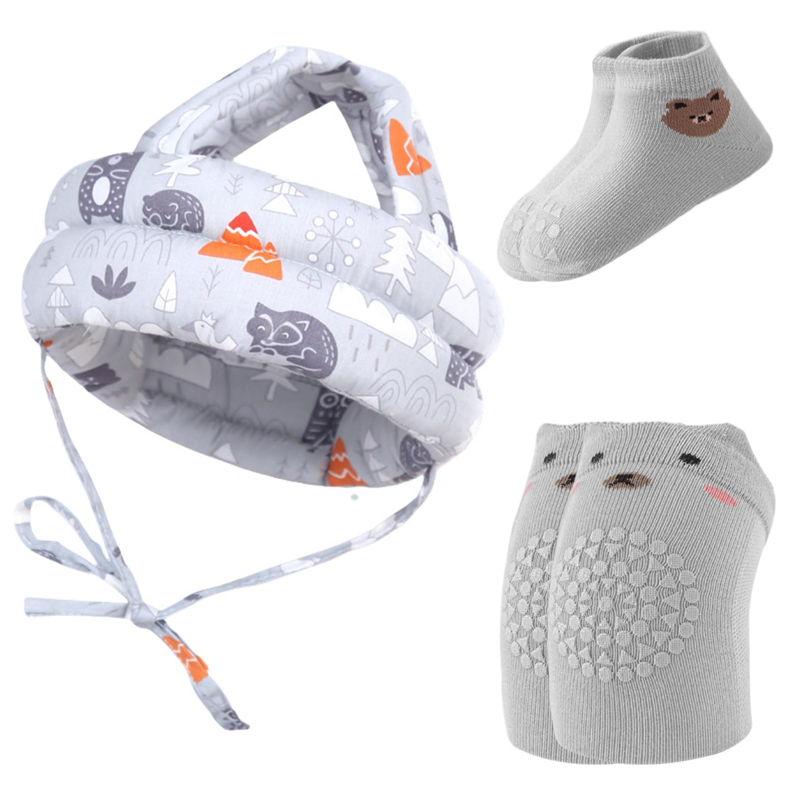 Culinavog Baby Safety Helmet Set -Head Protector with Anti-Slip Knee Pads & Grip Socks for Infant,Adjustable Safety Helmet for Toddlers Learning to Crawl & Walk Grey - Image 3