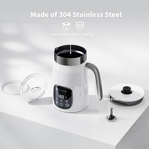 Miniatura 5 de Maestri House Espumador de leche integrado inteligente de gran capacidad con control de temperatura y grosor para lattes, capuchinos y mocas, color