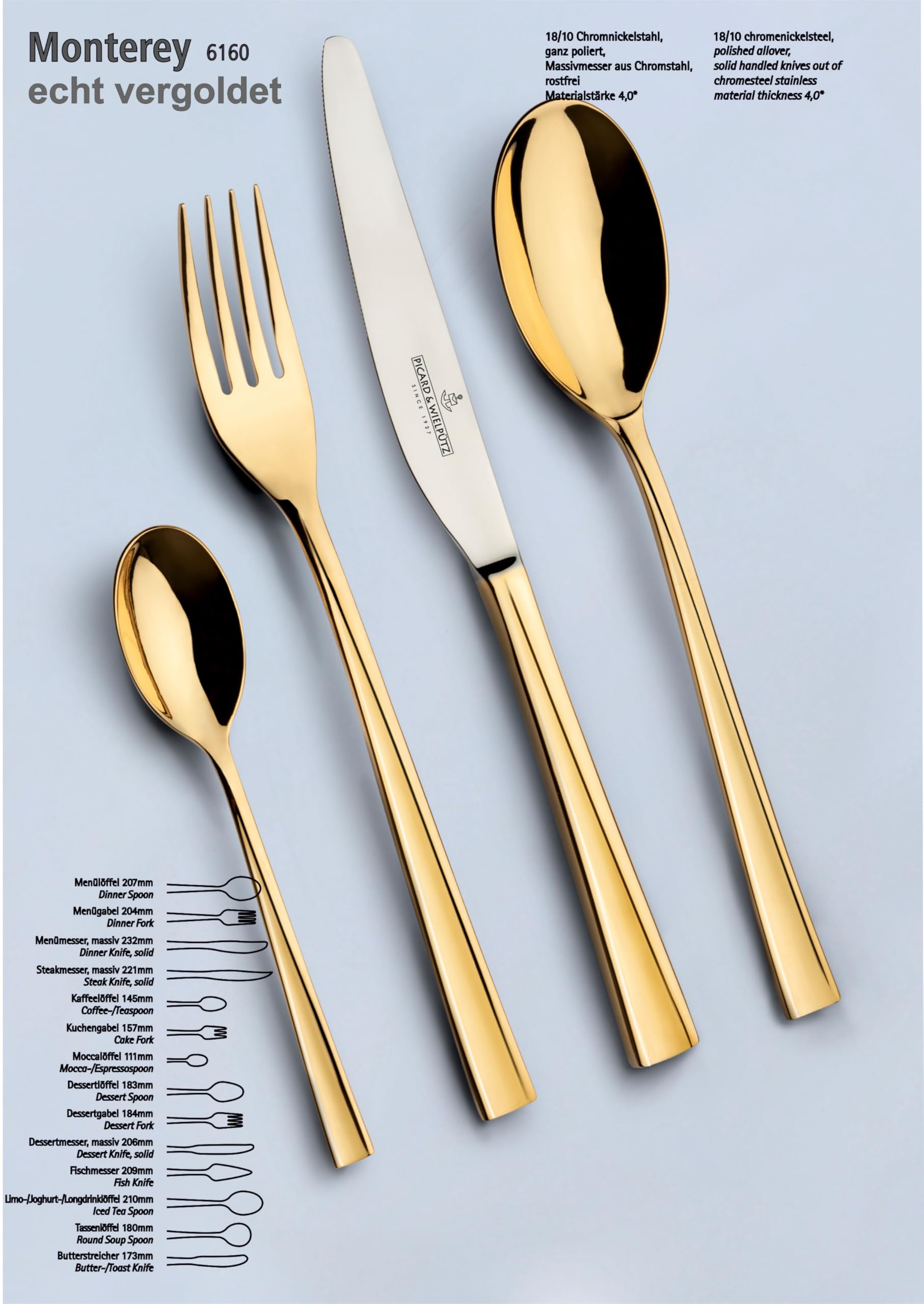 6 tenedores de postre de la serie Monterey Real Gold de Picard & Wielpütz