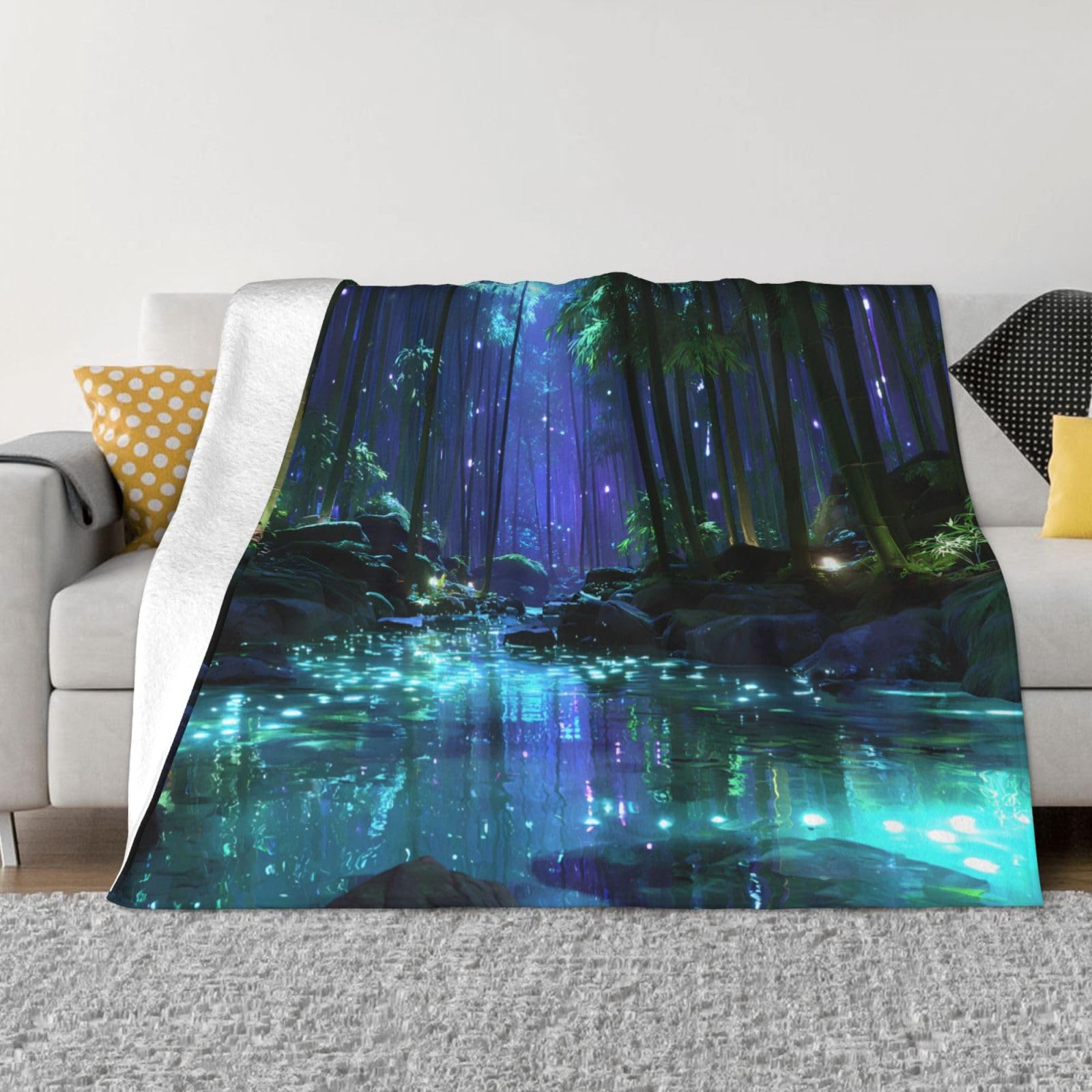 Manta de viaje portátil de 80 x 60 pulgadas, suave, resistente a las arrugas, plegable, exquisito estampado de bosque de bambú de ensueño