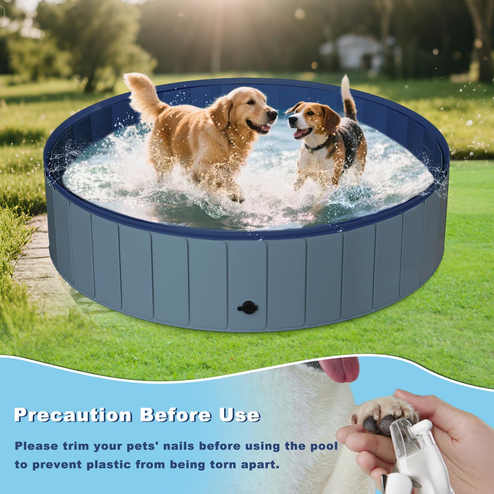 Duży basen dla psa Składana twarda plastikowa wanna Antypoślizgowa podstawa Przenośna skrzynia konikowa Pit Outdoor Backyard Duck Pond Grey