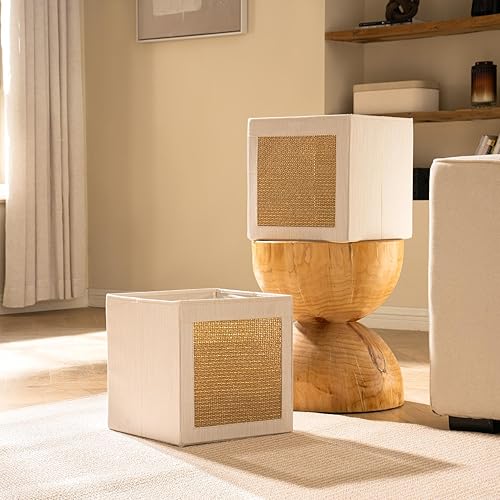 Miniatura 4 de LA JOLIE MUSE Contenedores de almacenamiento plegables, contenedores de almacenamiento de tela con diseño de malla de papel, cestas de