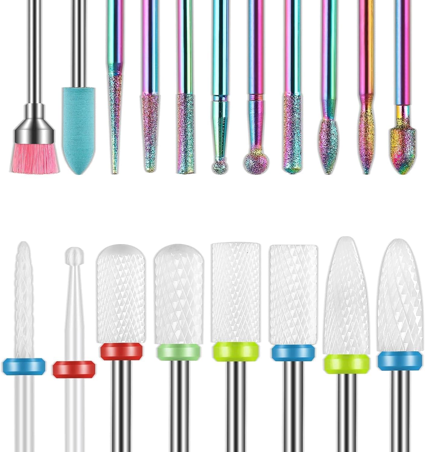 19pcs Ceramic Nail Drill Bits Set Acrylic Gel Remover for Nail Cuticle Prep