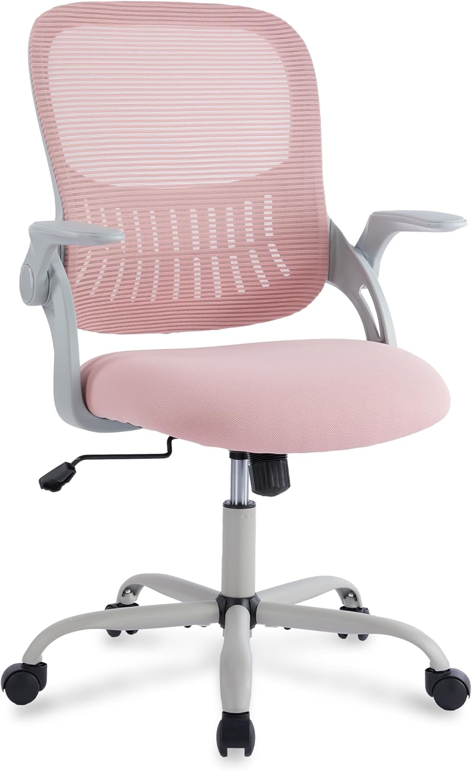 Office Ergonomic Desk Chair, Comfy Mesh Computer Work Chair with Flip-up Armrests and Adjustable Lumbar Support, Rolling Swivel Executive Task Chair for Home Office, Adults and Teens (Pink)