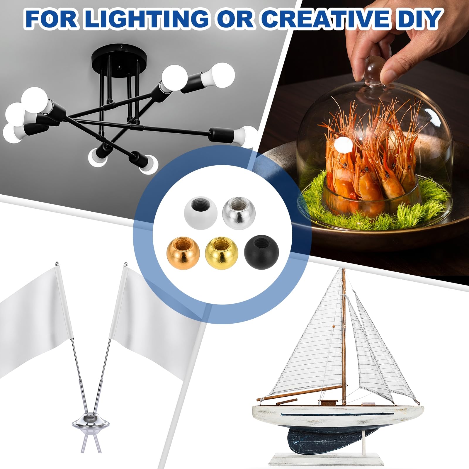sourcing map 12 pomelli filettati a sfera M4 x 12 mm, in acciaio al carbonio, dadi a sfera, dadi a sfera, tappi per viti, decorazioni per lampade per illuminazione progetti fai da te, argento