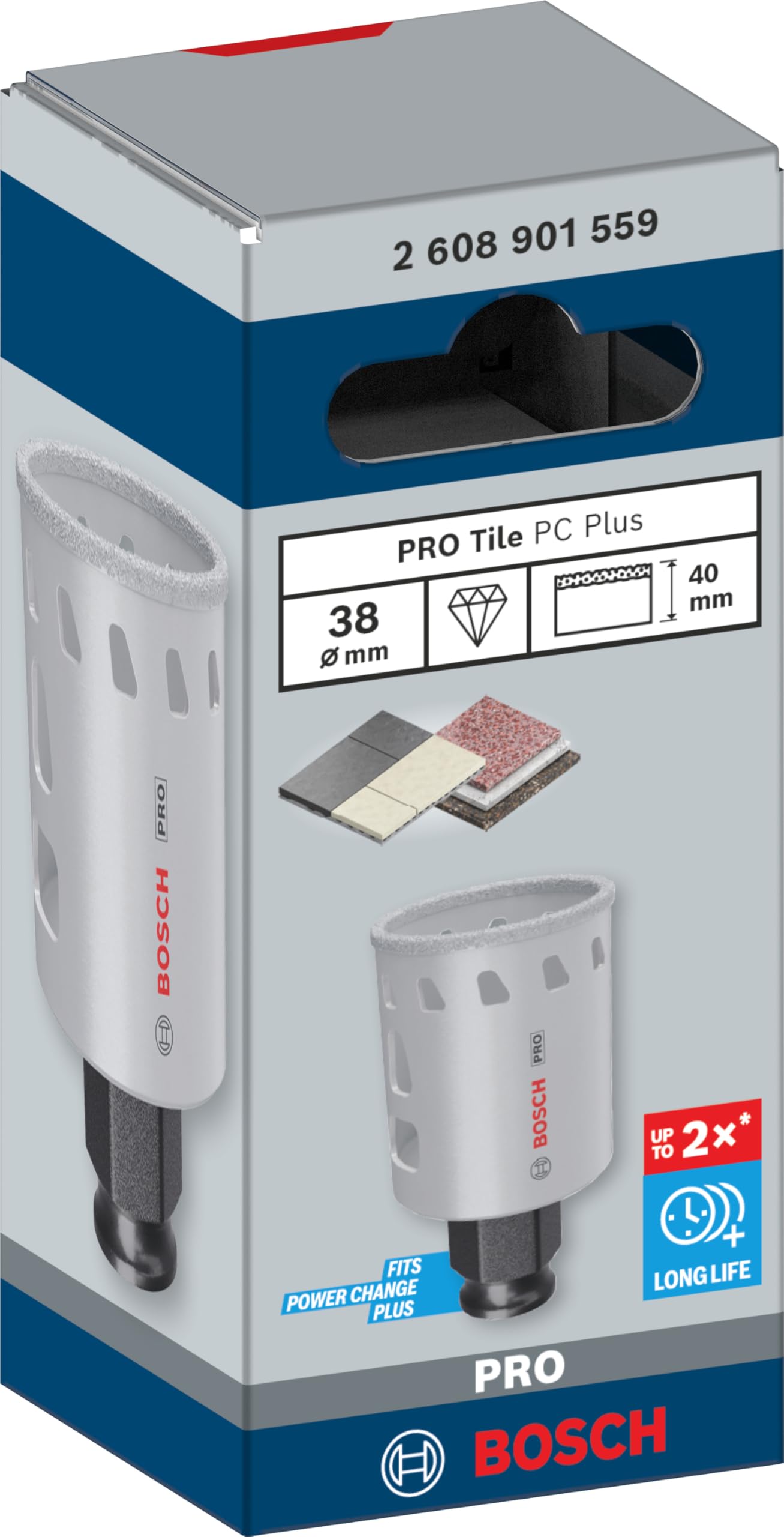 Bosch 1x Scie trépan PRO Tile Power Change Plus (pour Carreaux de Hard Ceramic, Céramique tendres, Ø 38 mm, Professional Accessoire Perceuses)