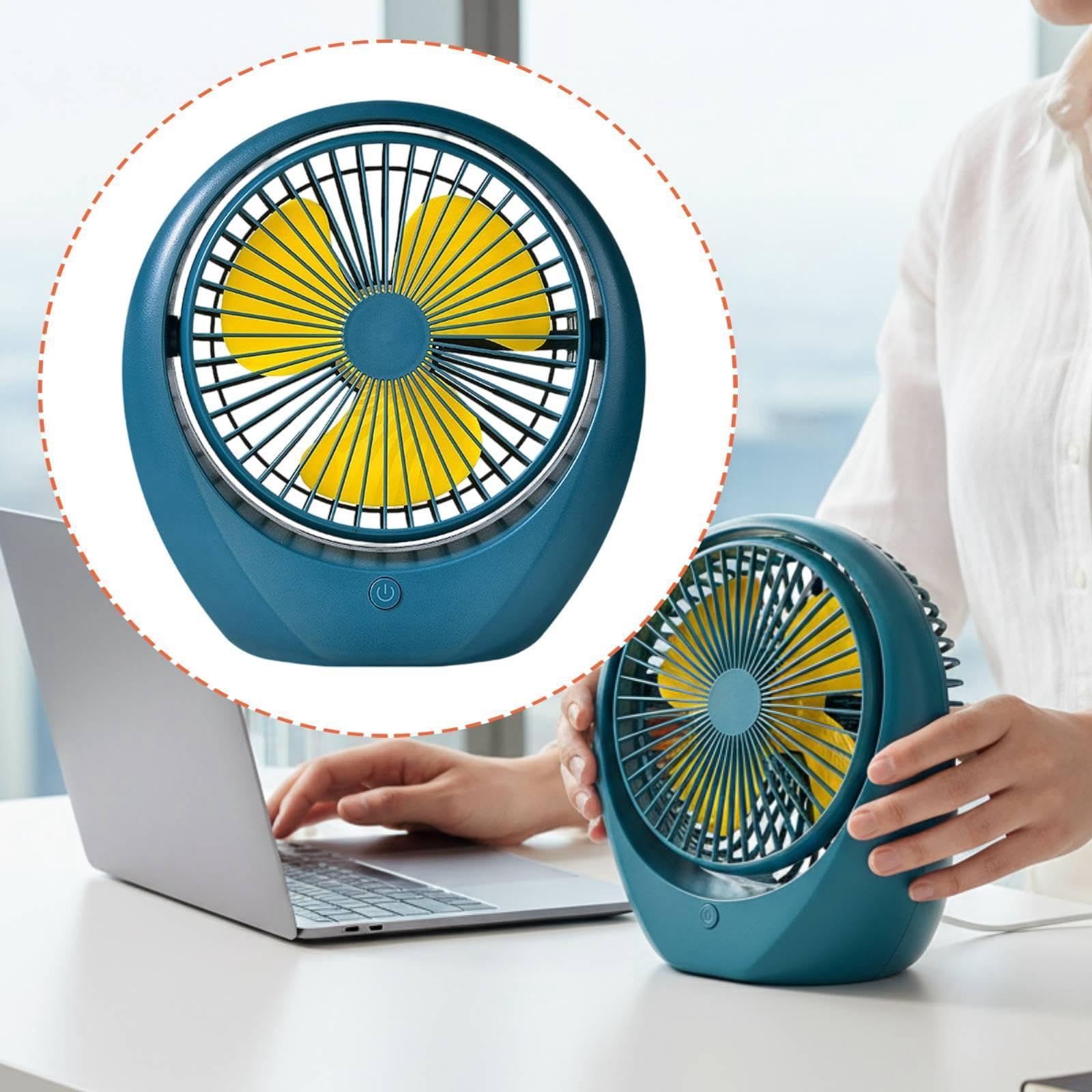 Ventilador de Mesa para Escritorio Ventilador Portátil Pp Recargable Usb Ventilador de Circulación de Aire Y Ventilador Personal Silencioso para, Azul Amarillo, Individual