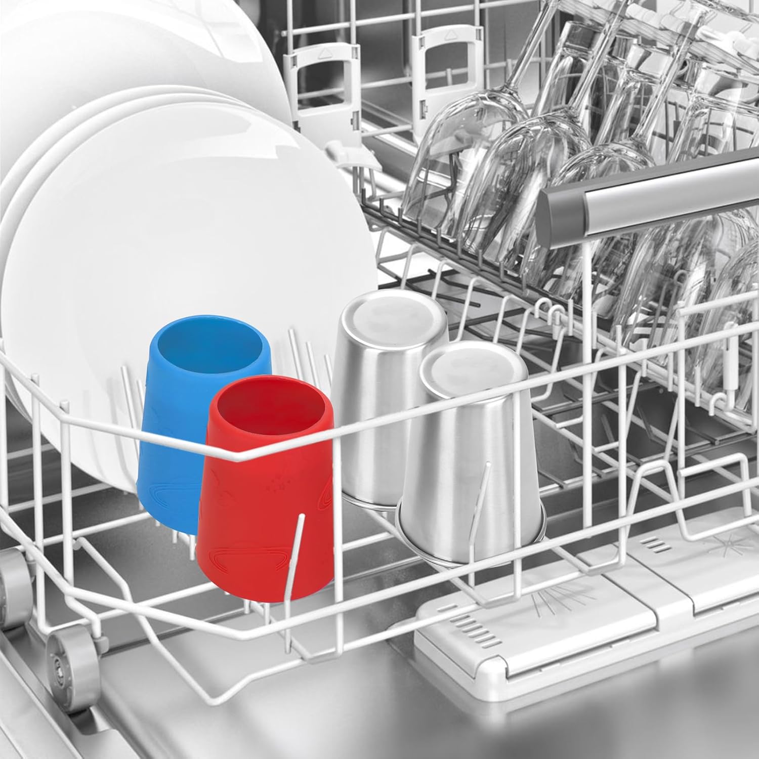 ShineMe Stainless Steel Kids Cups with Straws and Lids, 2 Pack Toddler Cups Spill Proof with Cute Sleeves in Bright Colors, 12oz Unbreakable Kids Drinking Tumblers for Cold/Hot Drinks (Red & Blue) - Image 7