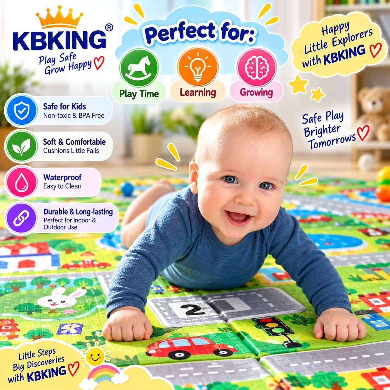 Double Sided Waterproof Baby Play Mat - 6x4 Feet -4 Double Sided Waterproof Baby Play Mat - 6x4 Feet -4