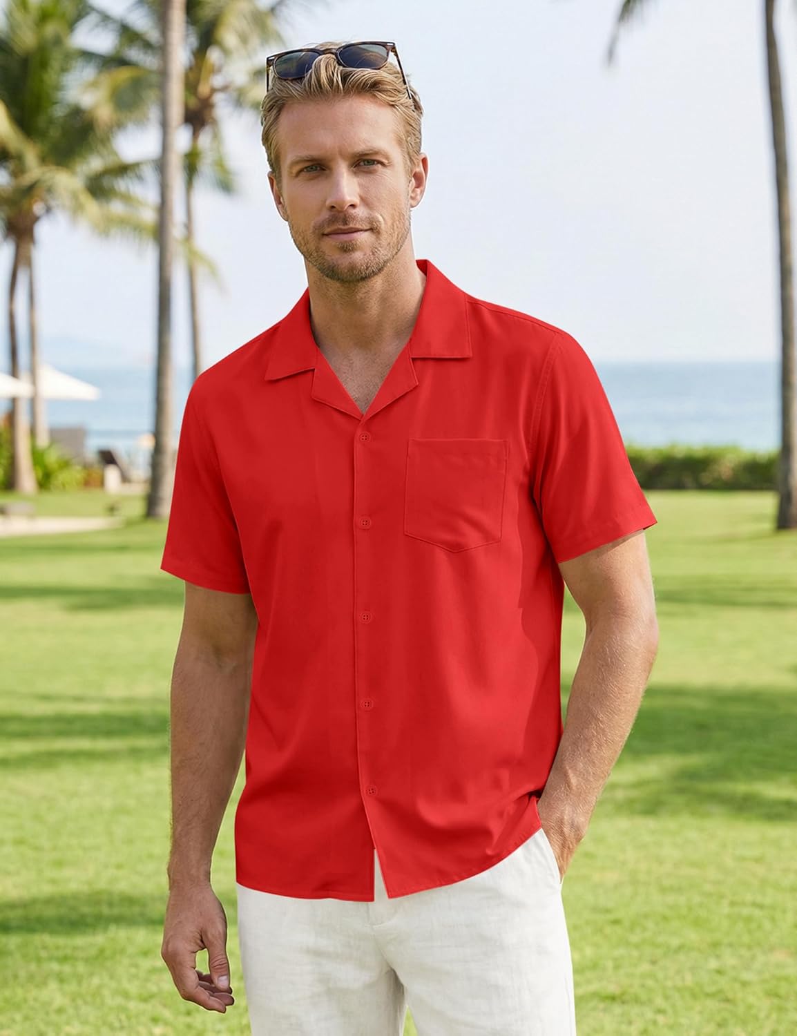 ZEROYAA Men's Regular Fit Short Sleeve Button Down Shirts Wrinkle Free Summer Lightweight Tops with Pocket - Image 4