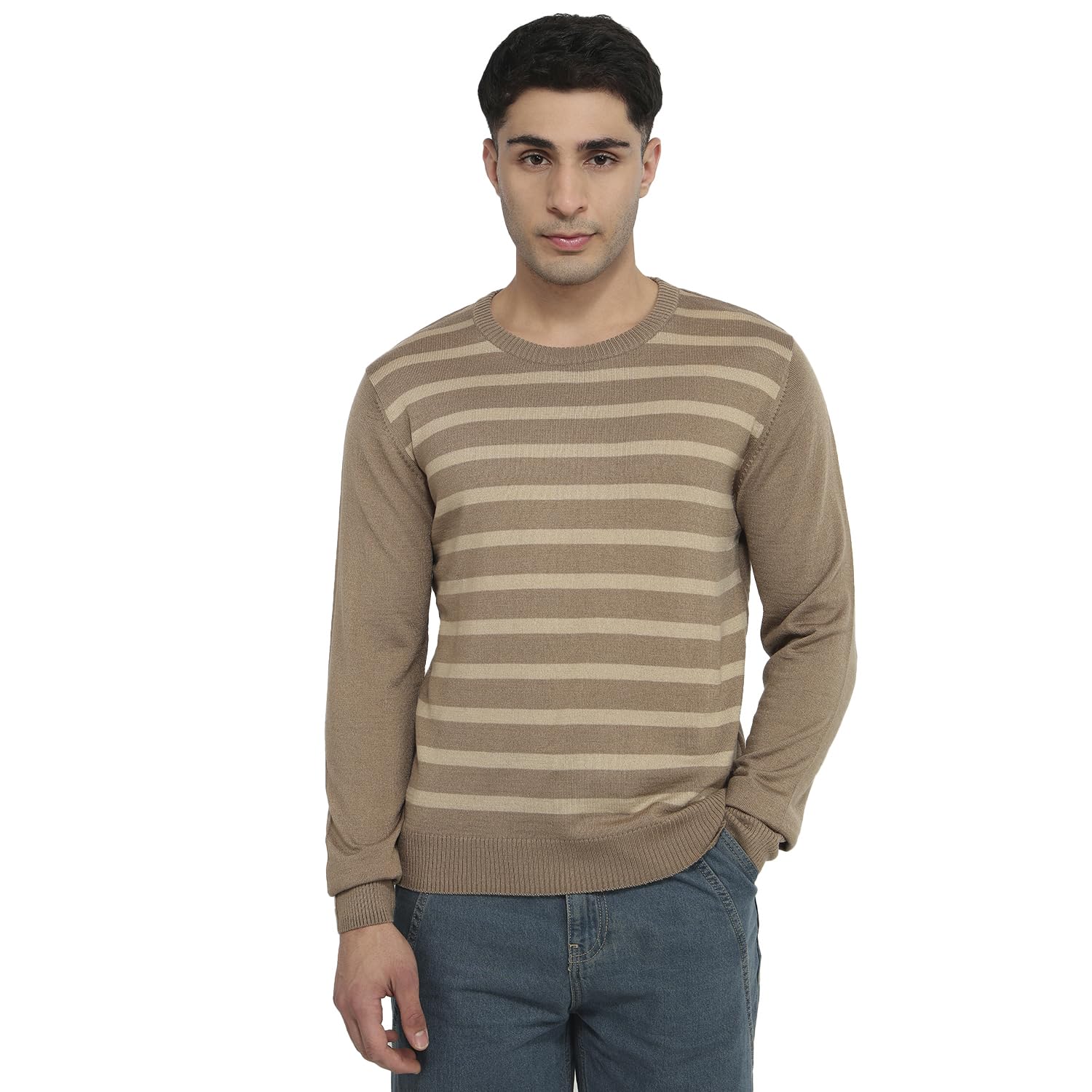 raymond Men Regular Fit Stripe Pattern Acrylic Wool Blend Round Neck Full Sleeve Casual Sweater-picture-17