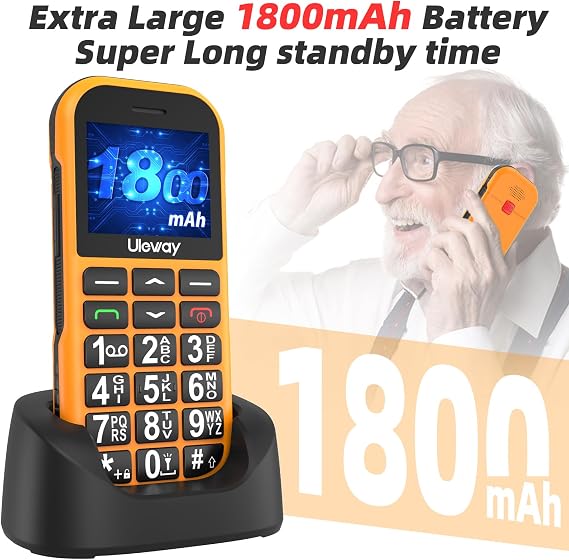 Usteetic Big Button Mobile Phone for Elderly, Extra Loud Sound, Orange