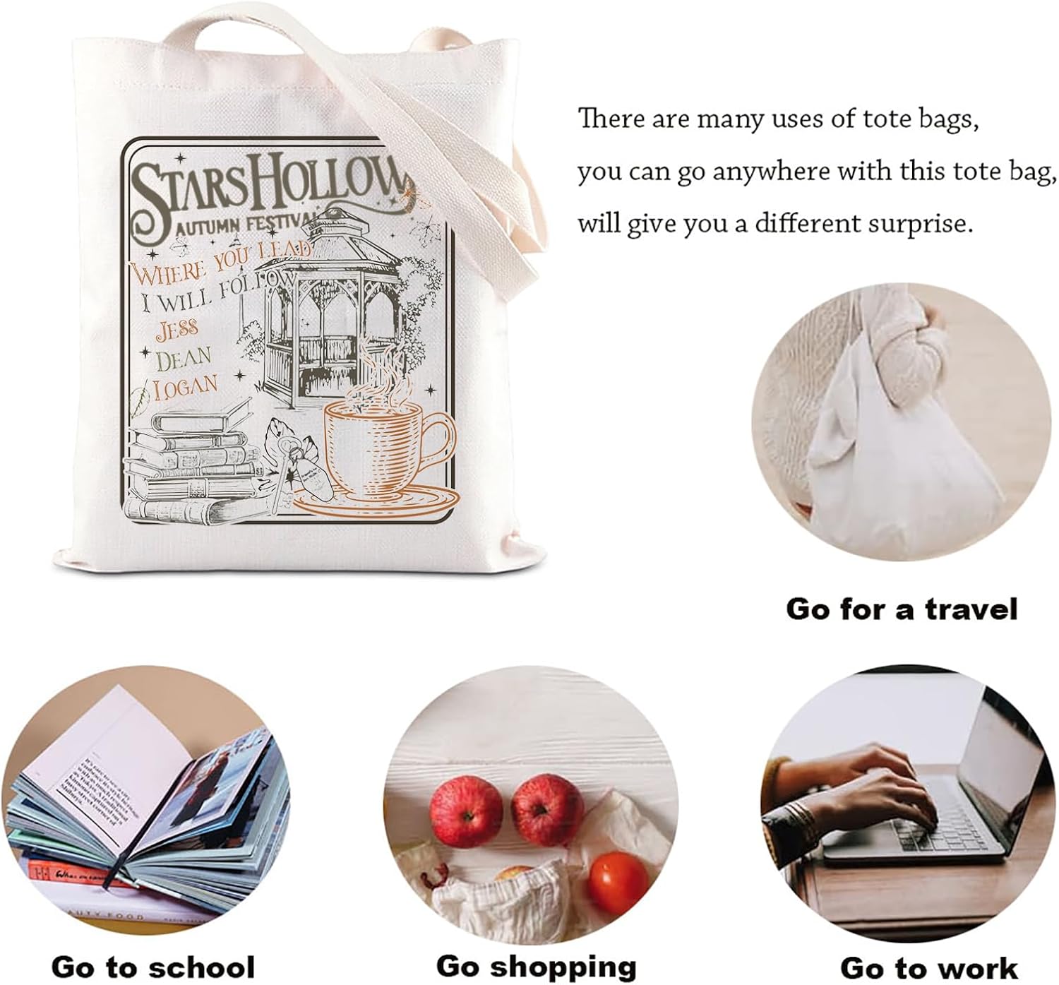 KUIYAI TV Show Merchandise Inspired Tote Bag Luke’s Diner Gift Stars Hollow Shoulder Bag For Fans (StarsHollowToteS)