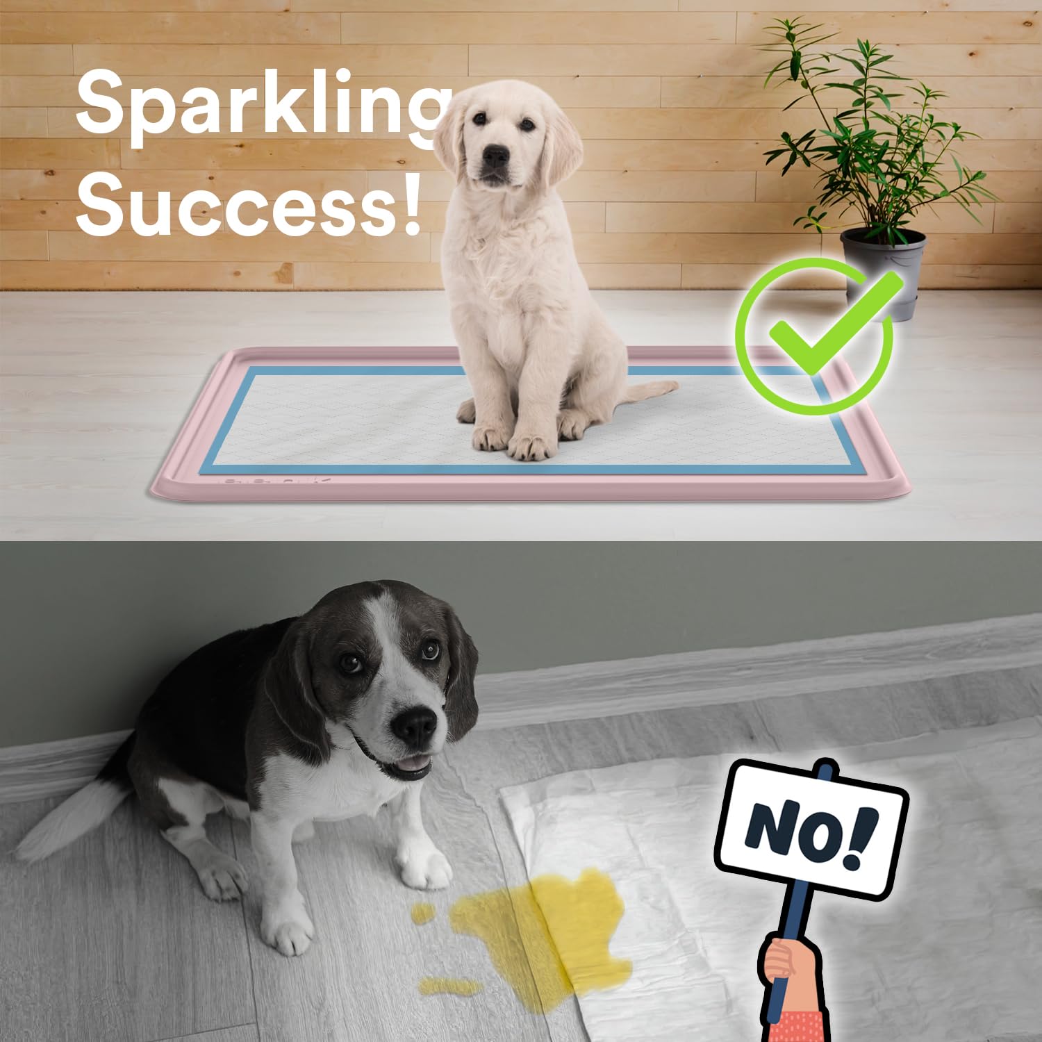 Pee Pad Tray Holder for Dogs - Fits Up to 63.5 x 63.5 cm Square Potty Training Pads No Spill Raised Lip High Edge Silicone Mat, Extra Thick and Non-Slip for Indoor Floor Protection (Large, Pink) |