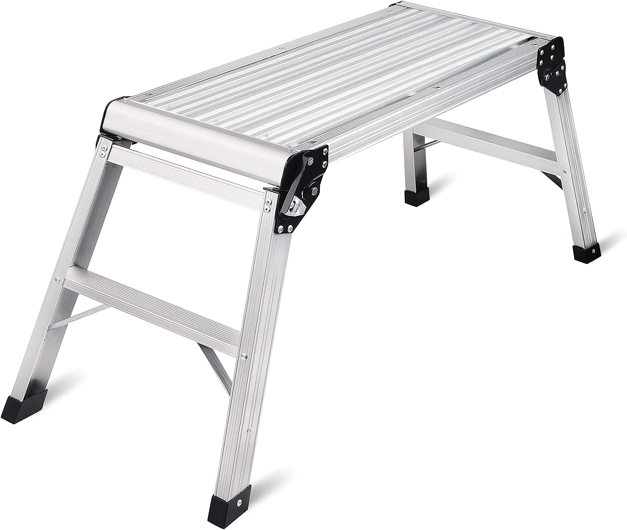 LEADALLWAY Work Platform Folding Ladders Stool with Non-Slip Mat Aluminum Step Ladder Drywall of Capacity 330 LBS Heavy Duty Portable Bench