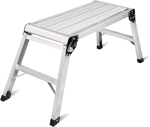 LEADALLWAY Plataforma de trabajo de aluminio de 30 x 12 x 20 pulgadas, plataforma de aluminio plegable resistente, capacidad de 330 libras